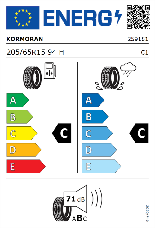 Tyre Label for Kormoran Road Performance 205/65R15 94H