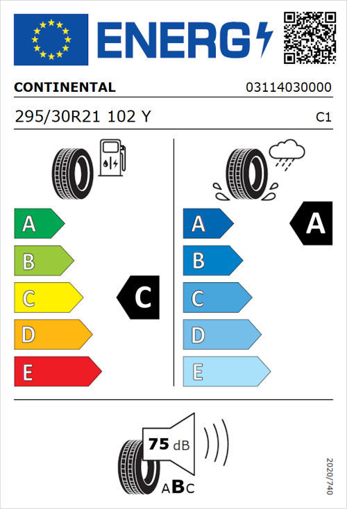 Tyre Label for Continental SportContact 7 295/30R21 102Y